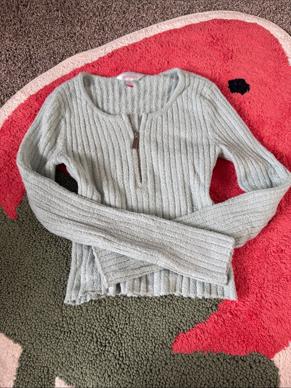 No Boundaries Light Mint Ribbed Zip-Neck Sweater
